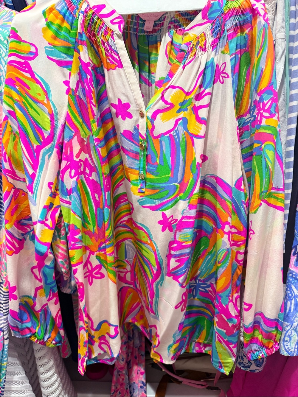 Lilly Pulitzer Multicolor Floral Peasant Blouse - Pink, Green, Blue